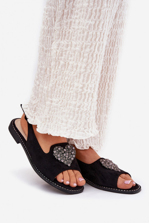 Dámske sandále S Ornatem Srdiečkam S.Barski KV27-018 čierna Dámske sandále S Ornatem Srdiečkam S.Barski KV27-018 čierna