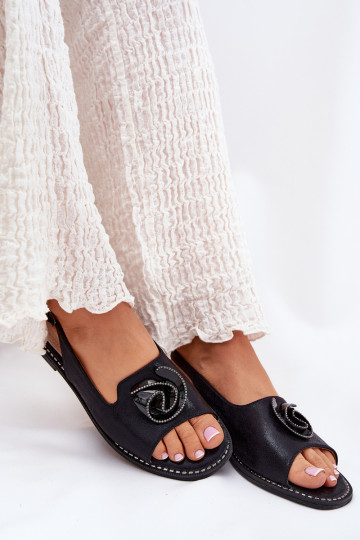 s leskom Dámske sandále s ozdobami S.Barski KV51-006 čierna