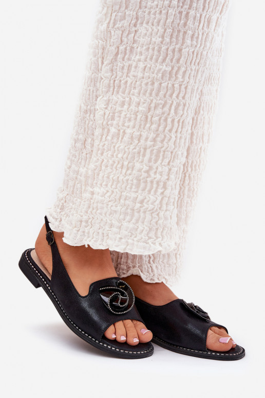 s leskom Dámske sandále s ozdobami S.Barski KV51-006 čierna