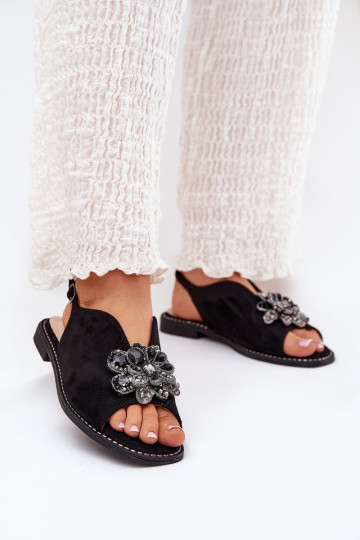 Dámske sandále so širokými podpätkami s ozdobami S.Barski KV27-001 čierna