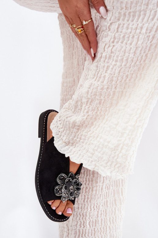 Dámske sandále so širokými podpätkami s ozdobami S.Barski KV27-001 čierna