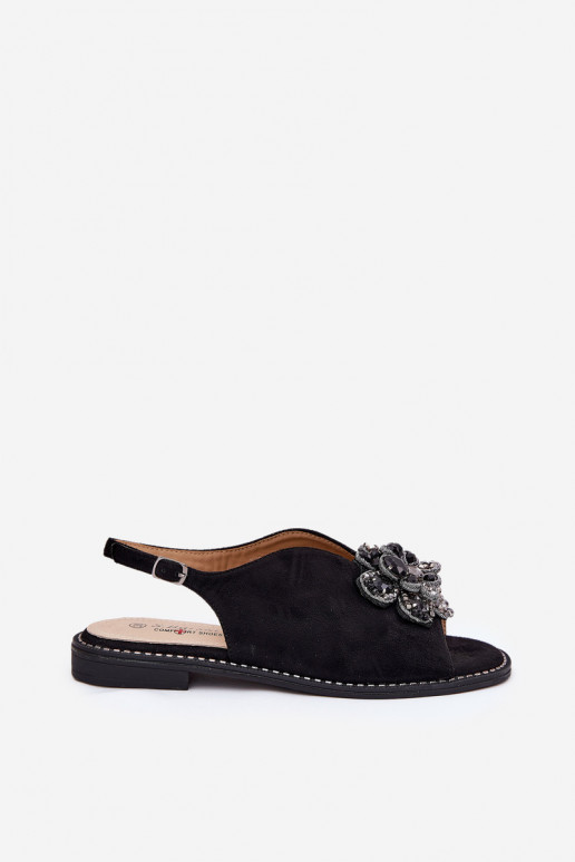 Dámske sandále so širokými podpätkami s ozdobami S.Barski KV27-001 čierna