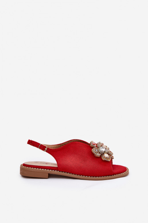 Dámske sandále so širokými podpätkami s ozdobami S.Barski KV27-001 červená