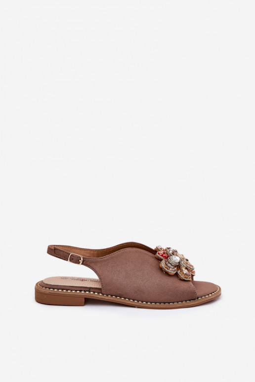 Dámske sandále so širokými podpätkami s ozdobami S.Barski KV27-001 béžová