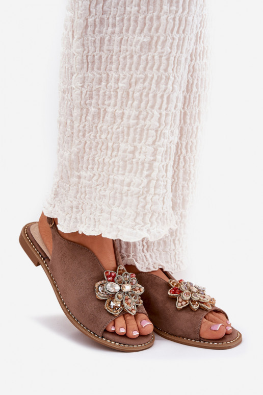 Dámske sandále so širokými podpätkami s ozdobami S.Barski KV27-001 béžová