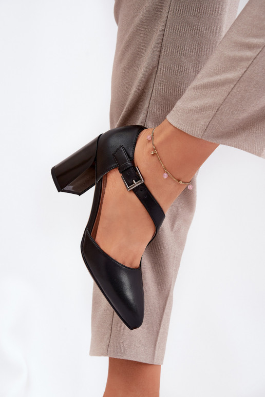 Kožené Topánky s podpätkami s prackami Vinceza 91133 čierna