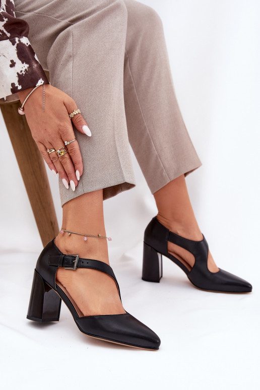 Kožené Topánky s podpätkami s prackami Vinceza 91133 čierna