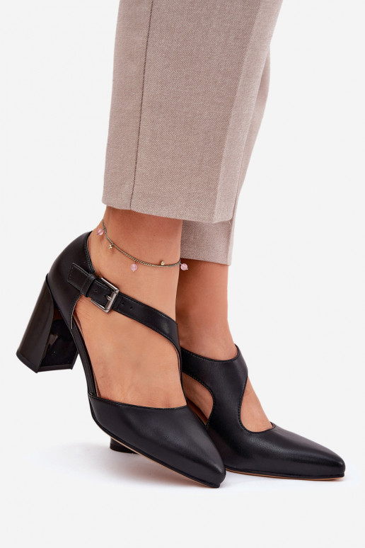 Kožené Topánky s podpätkami s prackami Vinceza 91133 čierna