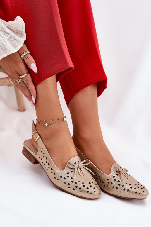 Prelamované balerínky s otvorenou pätou zlatej farby Zapnutévinnia