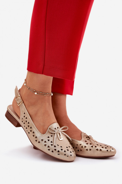 Prelamované balerínky s otvorenou pätou zlatej farby Zapnutévinnia