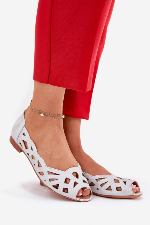 Prelamované balerínky Z Odkrytymi Palcami strieborná farba Calgis Prelamované balerínky Z Odkrytymi Palcami strieborná farba Calgis