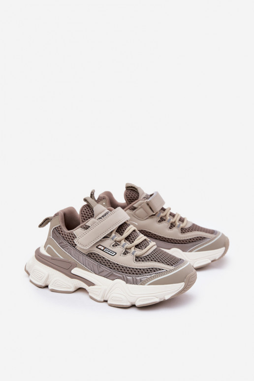 Tenisky model obuvi topánky Detské tenisky s lepiacimi spojkami khaki farby Ronivelle