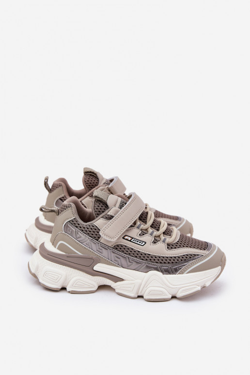 Tenisky model obuvi topánky Detské tenisky s lepiacimi spojkami khaki farby Ronivelle