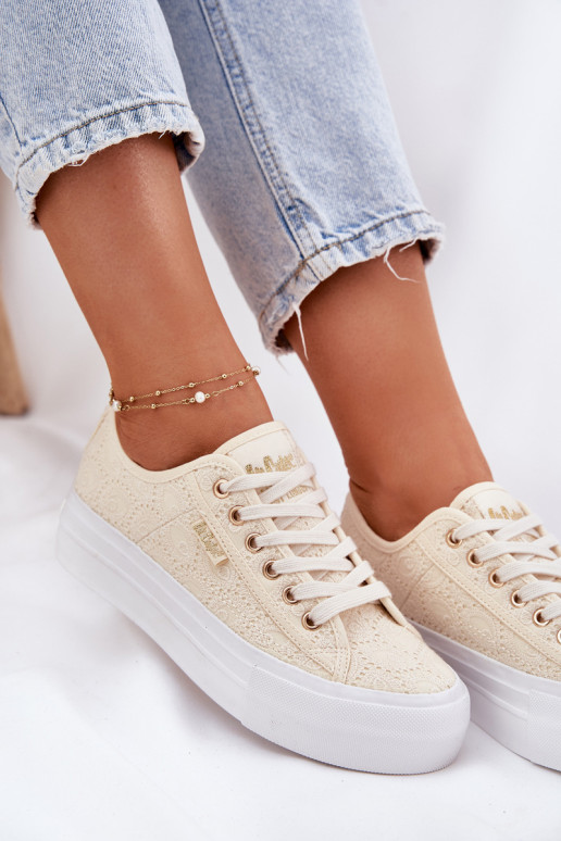 Bežná obuv s čipkou Lee Cooper LCIN-25-31-3440L béžová Bežná obuv s čipkou Lee Cooper LCIN-25-31-3440L béžová