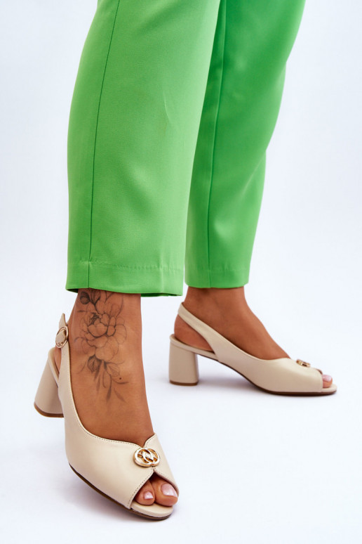 Módne Kožené Sandále na vysokom podpätku béžová Hette Módne Kožené Sandále na vysokom podpätku béžová Hette