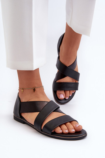 Kožené sandále s lemom čierna Apulia