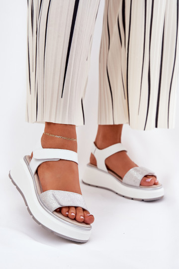 Dámske sandále Dámske Platformie I Koturnie s lepiacimi spojkami S.Barski LR51-543 strieborná farba 2