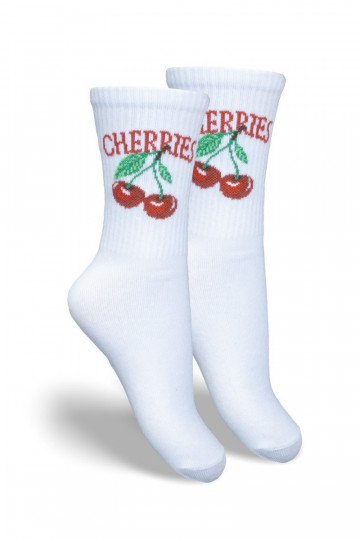 Detské ponožky mládež CHERRIES biela farba