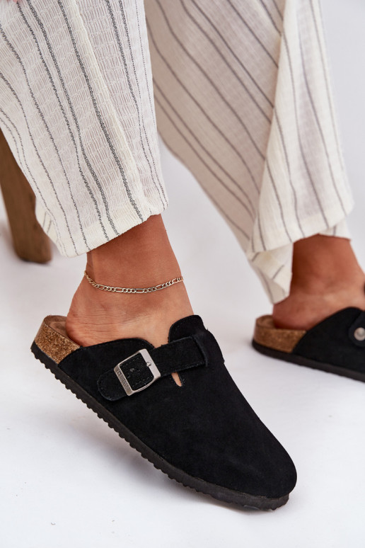 semišové papuče Dreváky Dámske s prackami Big Star RR274A384 čierna