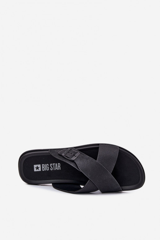 Kožené papuče pánske s prackami Big Star RR174076 čierna Kožené papuče pánske s prackami Big Star RR174076 čierna