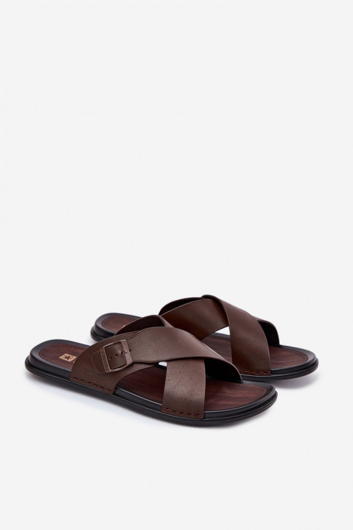 Kožené papuče pánske s prackami Big Star RR174077 Hnedá farba