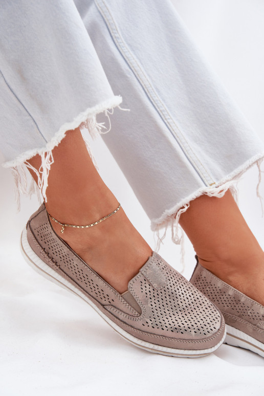 Prelamovaný semiš topánky dámske mokasíny zlatej farby Redileine