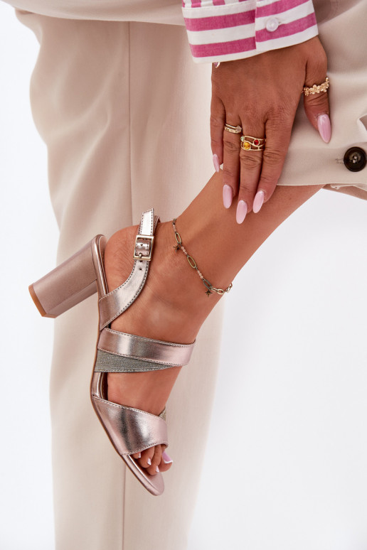 Dámske sandále na vysokom opätku Sergio Leone SK866 farba ružového zlata