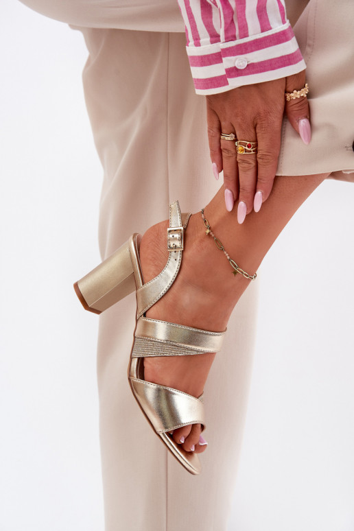Dámske sandále na vysokom opätku Sergio Leone SK866 zlatej farby