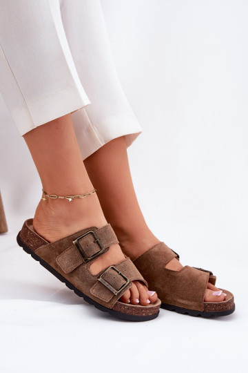 semišové papuče s prackami Dámske Panto Fino RR267024 Hnedá farba