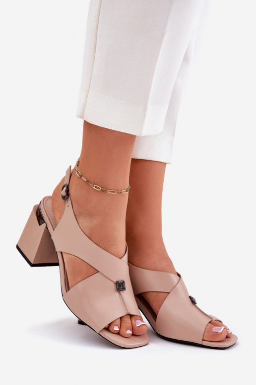 Elegantný štýl Dámske sandále na vysokom opätku Vinceza 62238 béžová