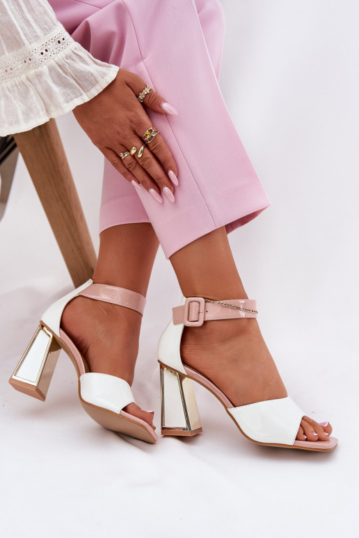 Lakované sandále pre ženy s podpätkami Vinceza 20266 biela farba