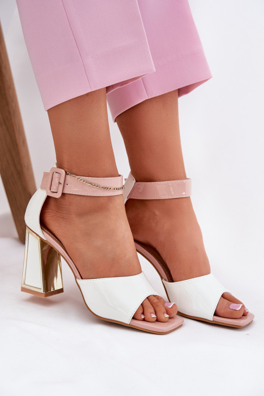 Lakované sandále pre ženy s podpätkami Vinceza 20266 biela farba