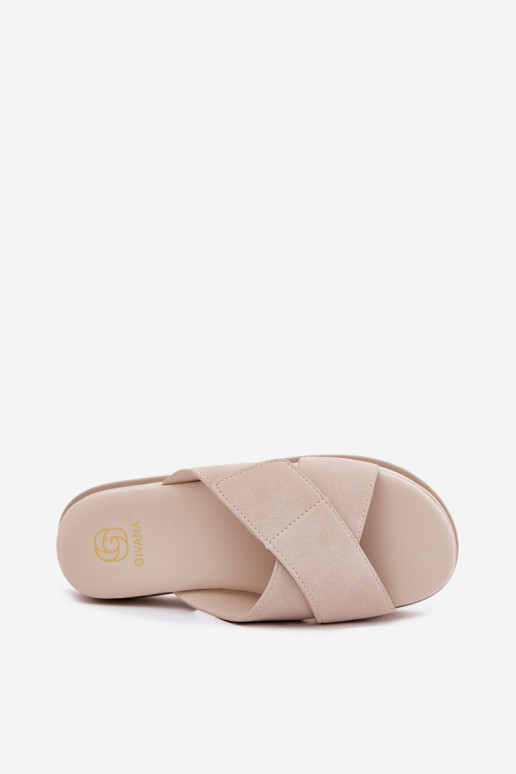 Dámske papuče s platformou Z Przeplatającymi Się Paskami béžová Rinasara