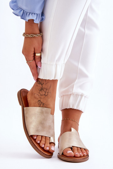 Dámske Kožené papuče Plážové šľapky Svetlo zlatá Amite