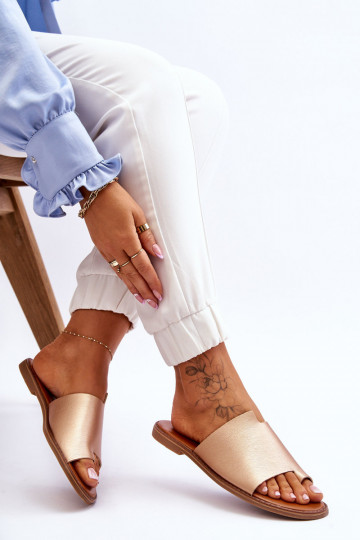 Dámske Kožené papuče Plážové šľapky zlatej farby Amite 2