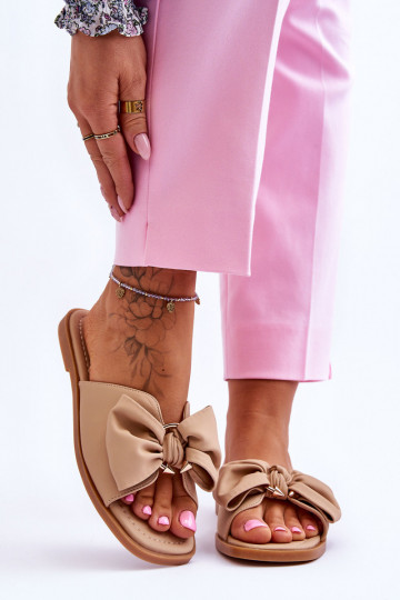 Dámske Kožené papuče so stuhami béžová Becky