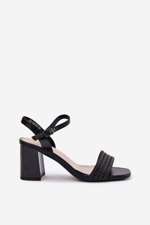 Dámske sandále na vysokom opätku s trblietavými otvormi I Plecionką Vinceza 62228 čierna