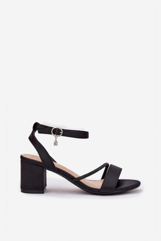 Dámske sandále na vysokom opätku s trblietavými otvormi Vinceza 20268 čierna