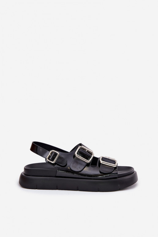 Kožené Lakované sandále pre ženy s prackami Big Star RR274662 čierna