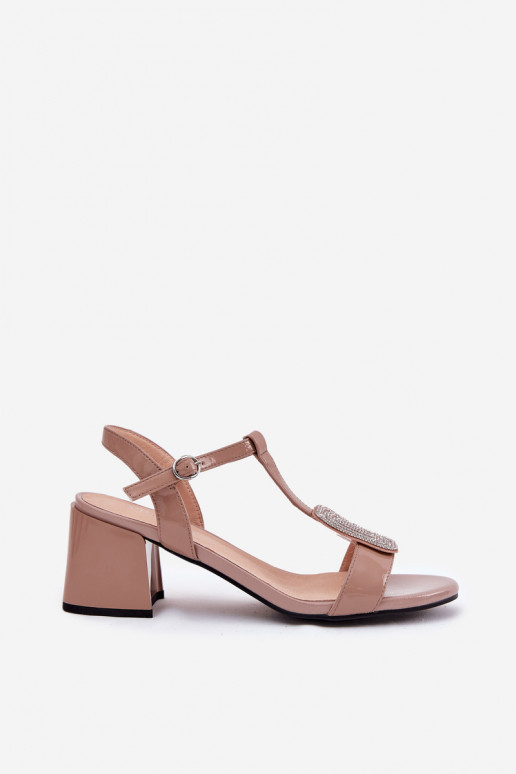 Kožené Lakované sandále pre ženy s podpätkami s ozdobami Vinceza 91134 béžová