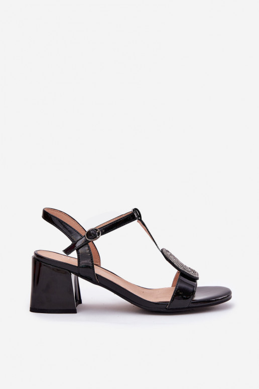 Kožené Lakované sandále pre ženy s podpätkami s ozdobami Vinceza 91134 čierna