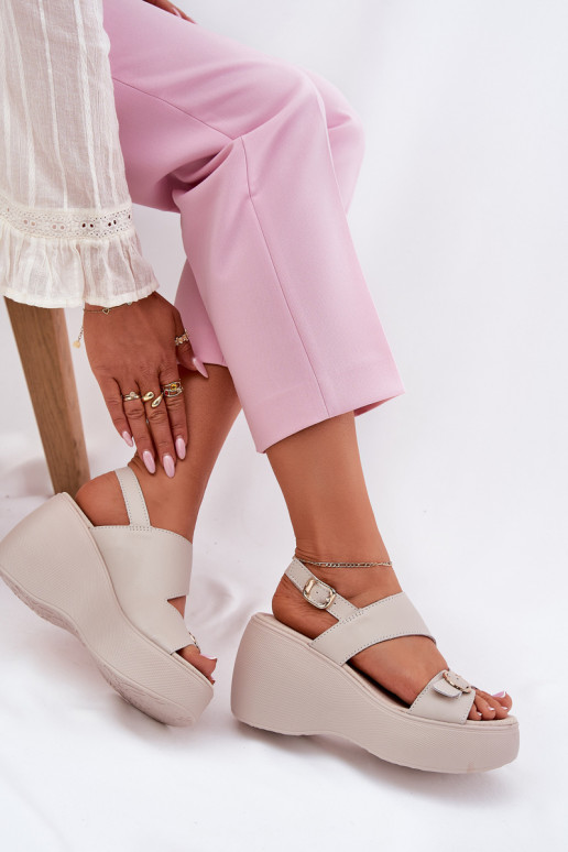 Dámske sandále Dámske Zapnuté INedge a platforma S.Barski LR51-540 béžová