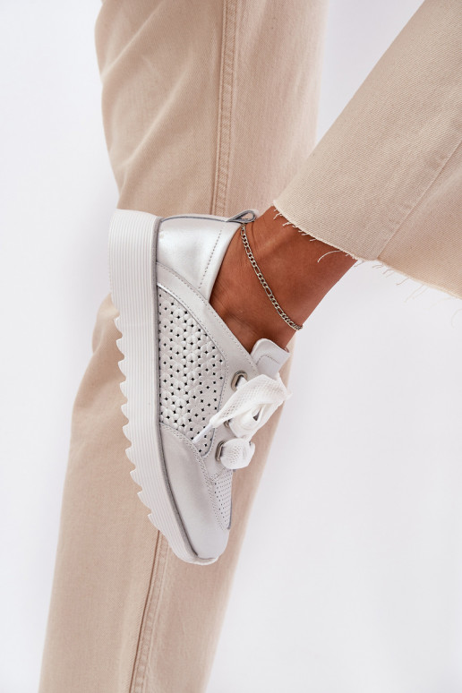 Kožené Tenisky model obuvi Dámske s platformou D&A LR51-796 strieborná farba