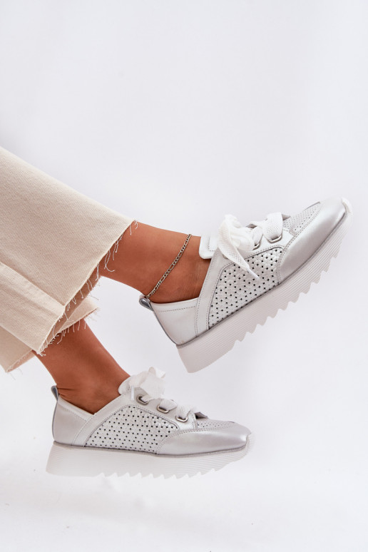 Kožené Tenisky model obuvi Dámske s platformou D&A LR51-796 strieborná farba