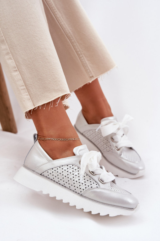 Kožené Tenisky model obuvi Dámske s platformou D&A LR51-796 strieborná farba