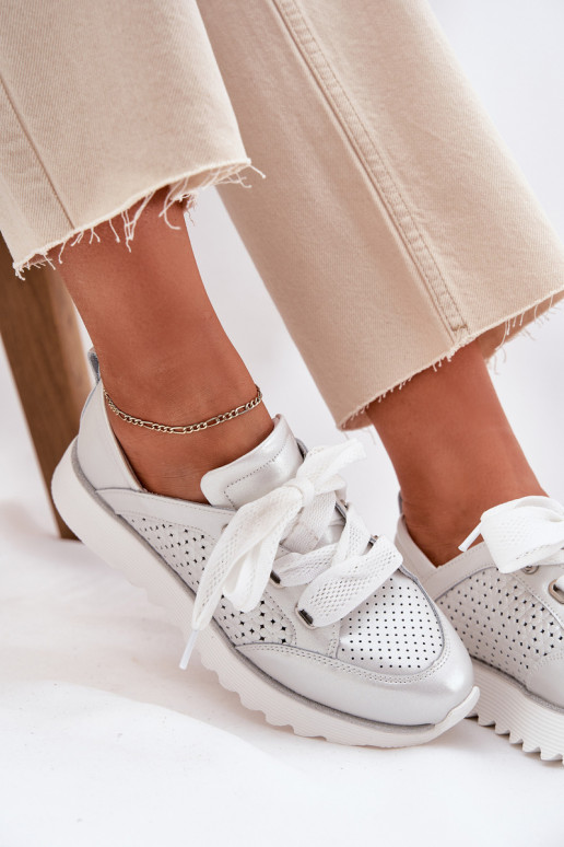 Kožené Tenisky model obuvi Dámske s platformou D&A LR51-796 strieborná farba