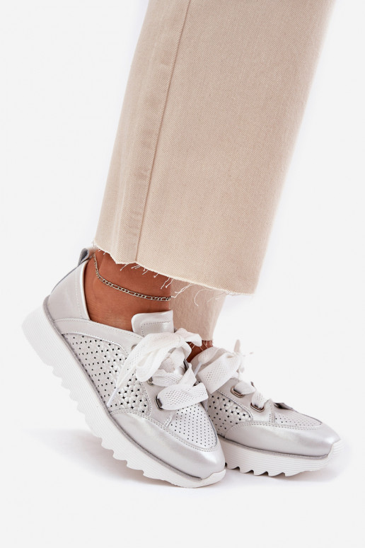 Kožené Tenisky model obuvi Dámske s platformou D&A LR51-796 strieborná farba