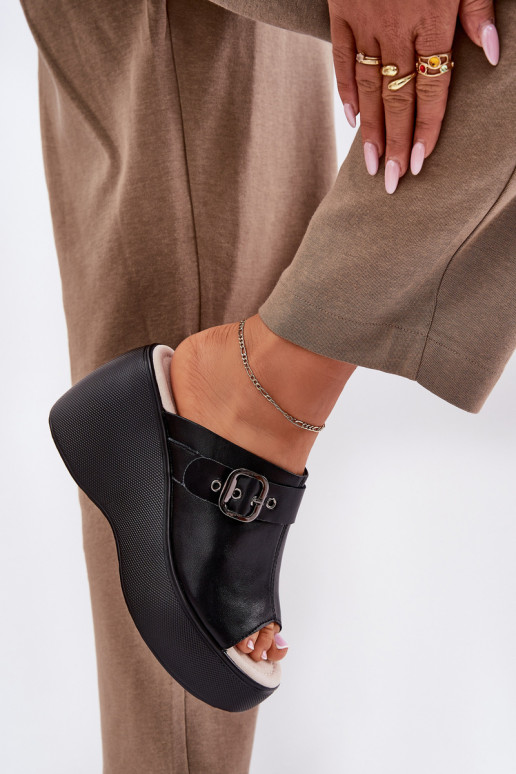 Kožené papuče Dámske s platformou I Koturnie s prackami S.Barski LR51-542 čierna