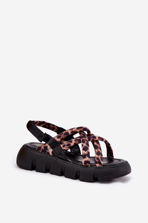 Dámske sandále s platformou S pruhmi so vzormi leopardej kožušiny Filamira