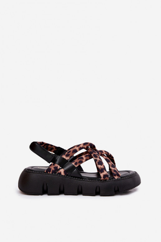 Dámske sandále s platformou S pruhmi so vzormi leopardej kožušiny Filamira